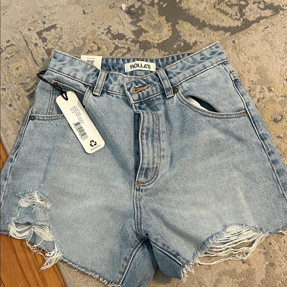 ROLLO'S Light Blue Distressed Jean Shorts